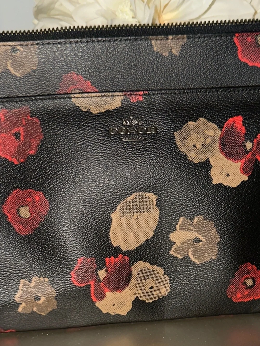 🌸 COACH Floral Leather Crossbody Bag Black Romantic FLORAL Print - Picture 5 of 9